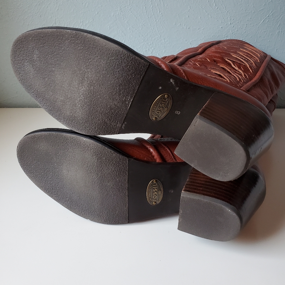 Vintage Fossil Brand 70's Style Boho Genuine Leather Boots Western Festival 8 - Picture 2 of 13